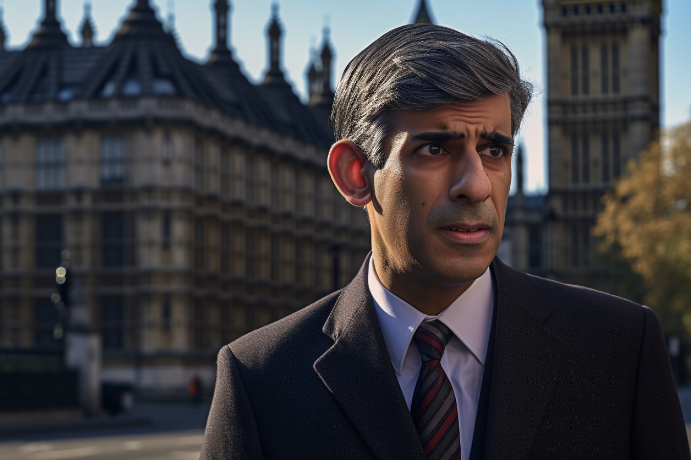 Prime Minister Rishi Sunak outside Houses of Parliament AI Generated